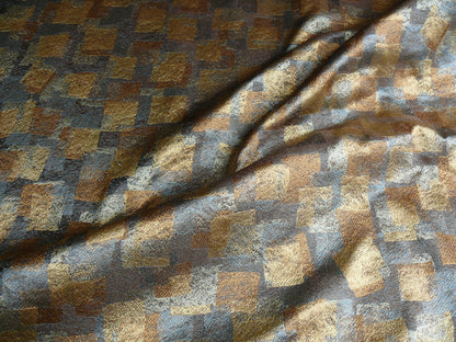 100% Silk Jacquard Modern Overlap Square "bluestone" Gold Mid Century