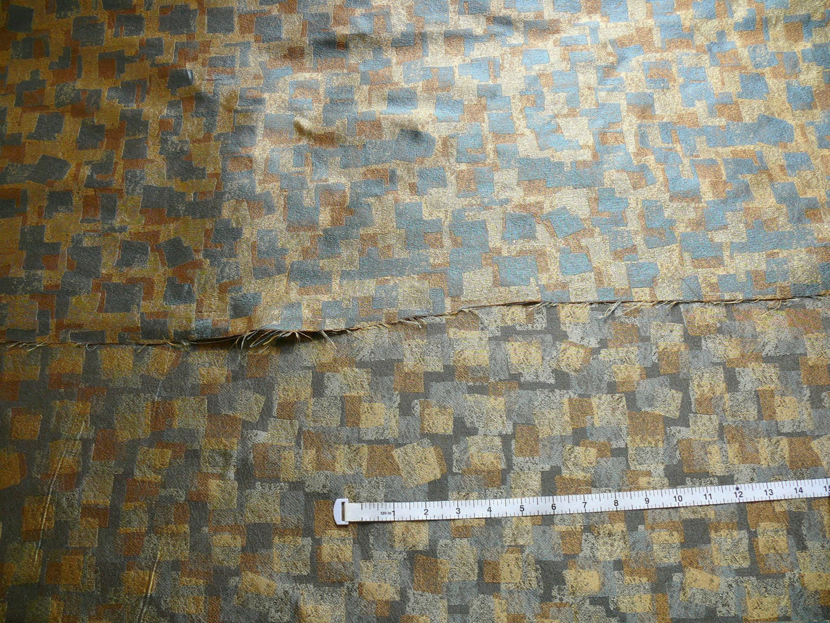 100% Silk Jacquard Modern Overlap Square "bluestone" Gold Mid Century