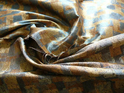 100% Silk Jacquard Modern Overlap Square "bluestone" Gold Mid Century