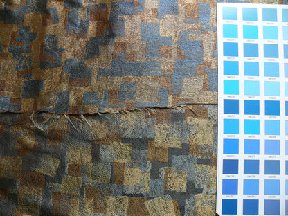 100% Silk Jacquard Modern Overlap Square "bluestone" Gold Mid Century