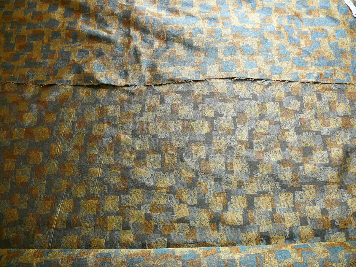 100% Silk Jacquard Modern Overlap Square "bluestone" Gold Mid Century