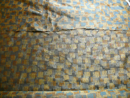 100% Silk Jacquard Modern Overlap Square "bluestone" Gold Mid Century