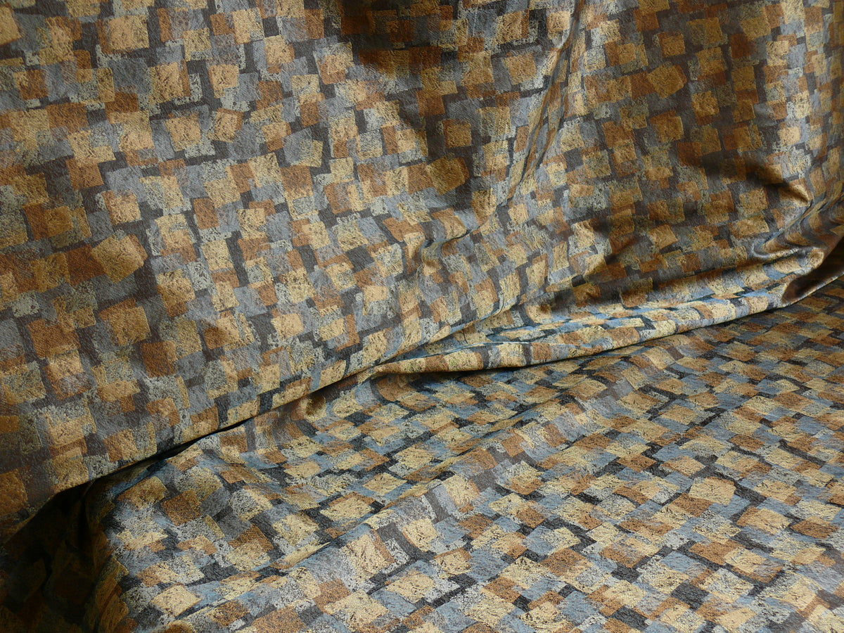 100% Silk Jacquard Modern Overlap Square "bluestone" Gold Mid Century