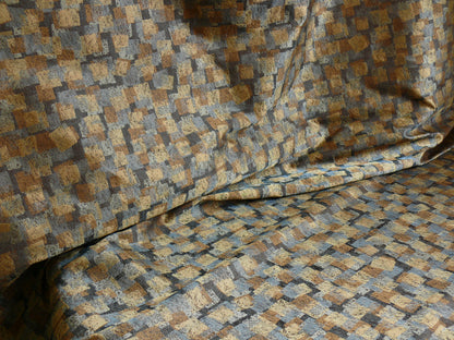 100% Silk Jacquard Modern Overlap Square "bluestone" Gold Mid Century