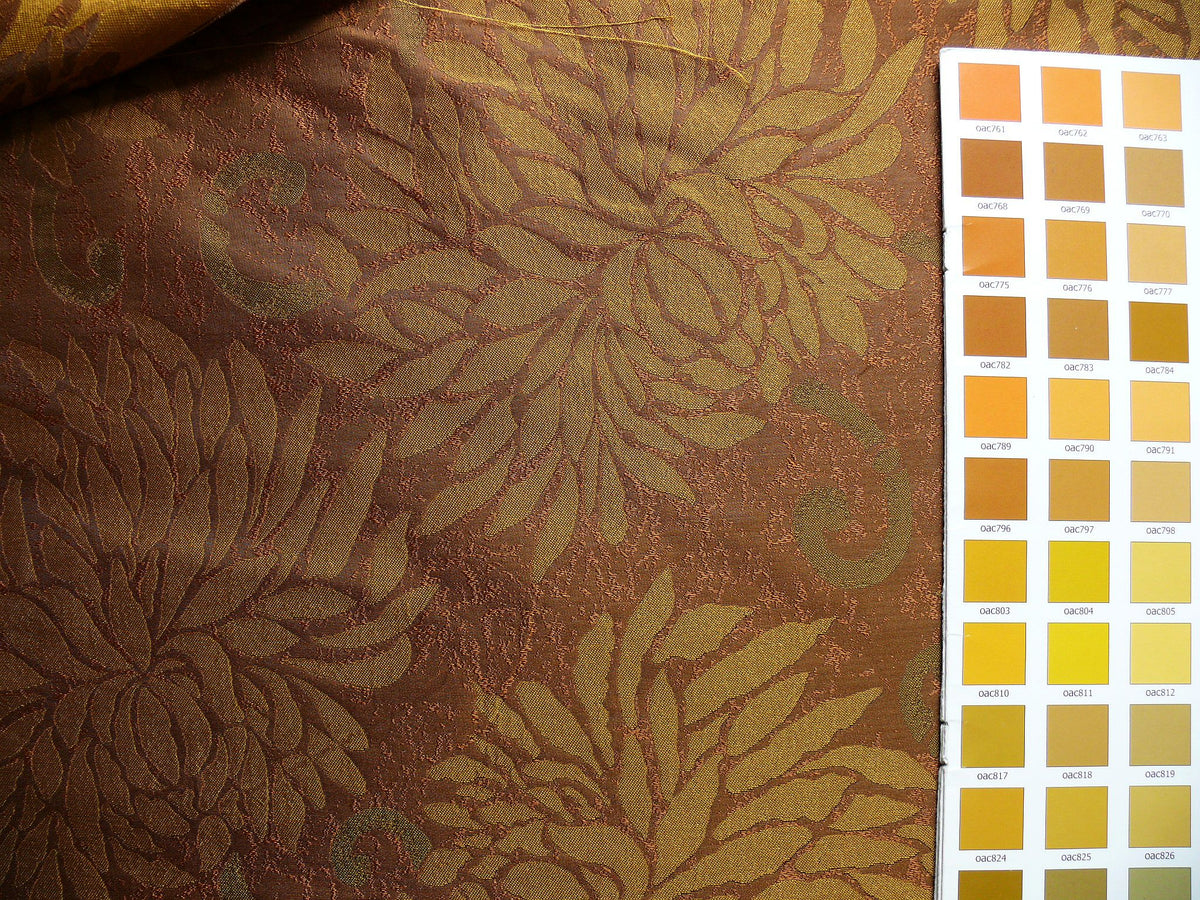 High End 100% Silk Jacquard Kimono Mum Chrysanthemum Flower "coin" Copper Gold
