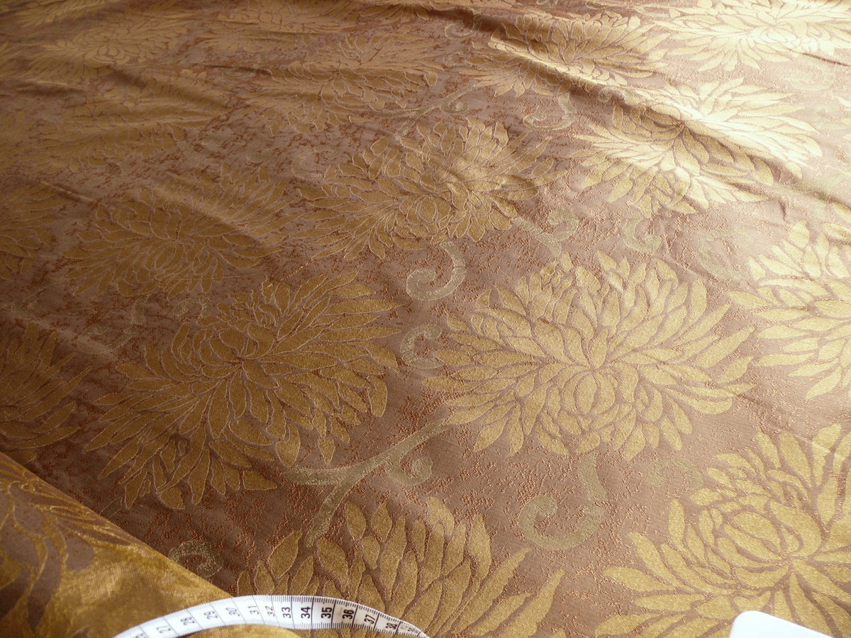 High End 100% Silk Jacquard Kimono Mum Chrysanthemum Flower "coin" Copper Gold