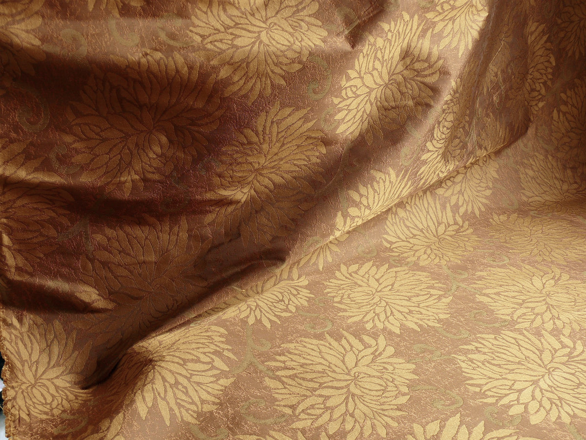 High End 100% Silk Jacquard Kimono Mum Chrysanthemum Flower "coin" Copper Gold