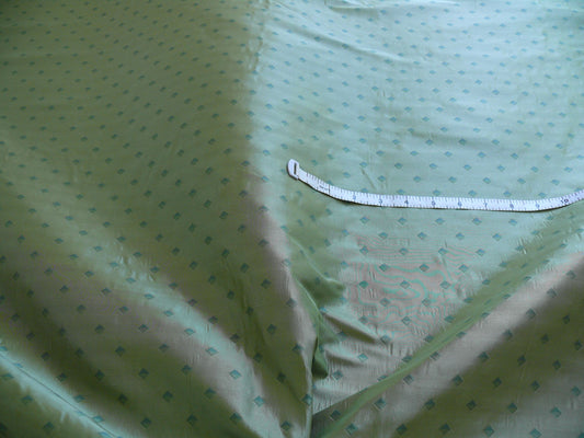 100% Silk Lampas Diamond Dot "jade" Blue Teal Green Stripe Reversible By Yard