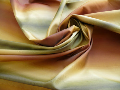 100% Silk Taffeta Graded Ombre Stripe “dusk” Khaki Red Green Gold