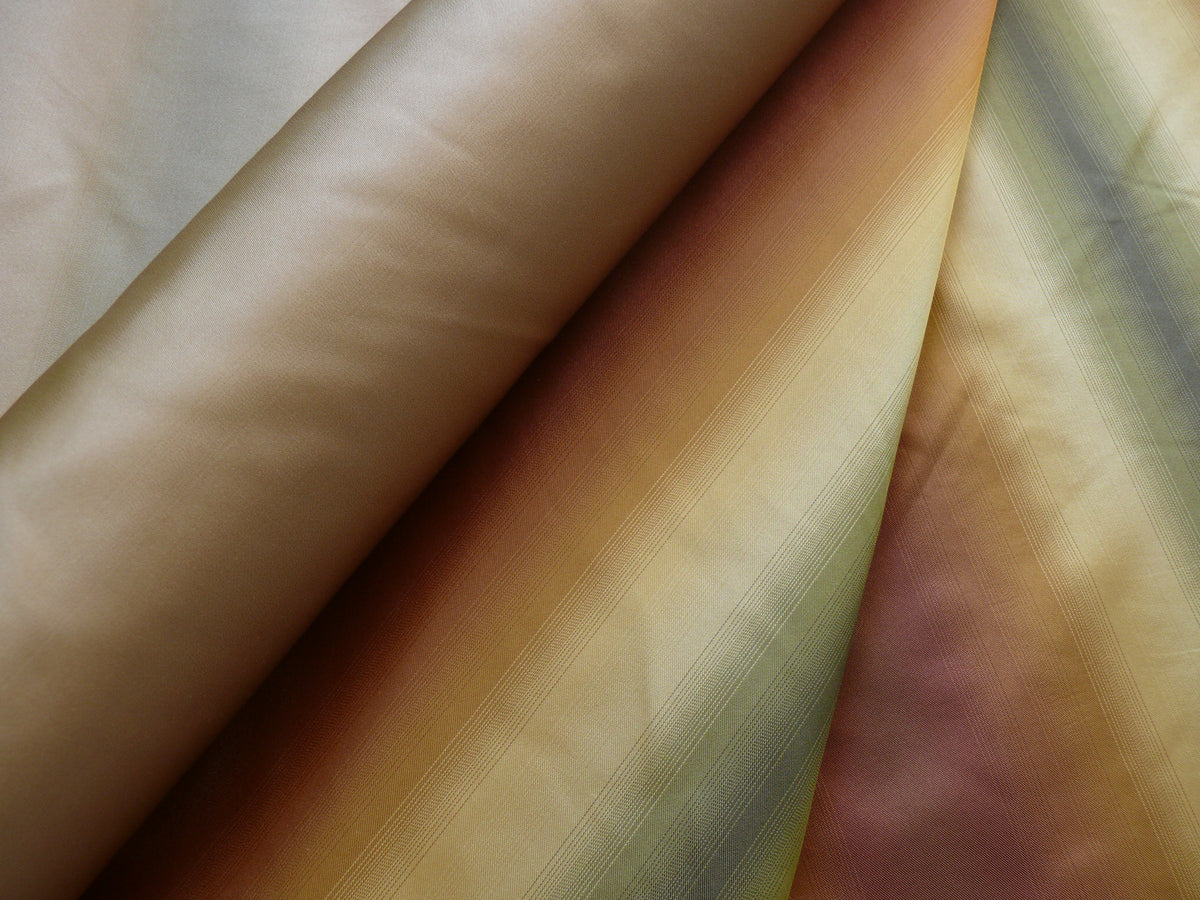 100% Silk Taffeta Graded Ombre Stripe “dusk” Khaki Red Green Gold