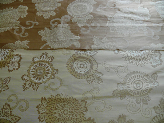 By yard Asian Modern 100% Silk Jacquard Retro Mum "champagne" Tan Beige Brown