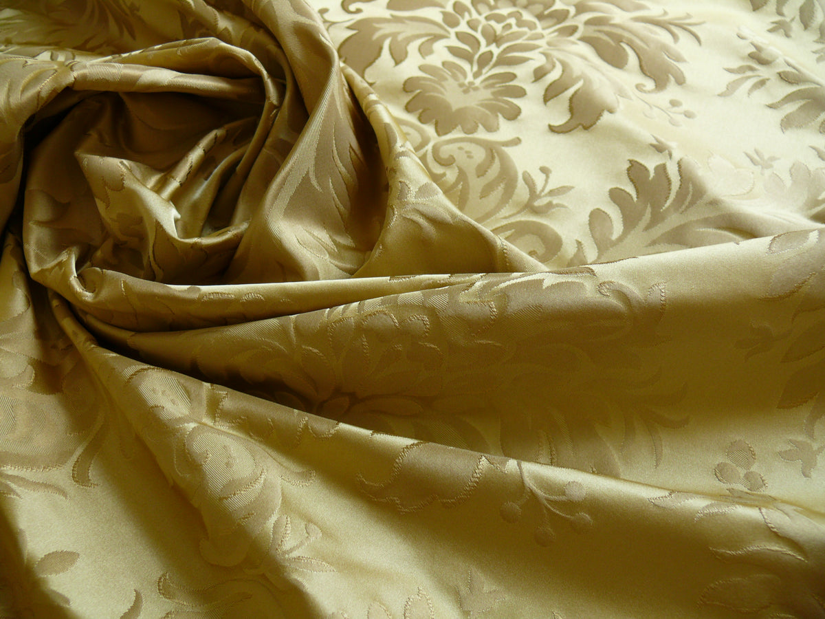 by yard 100% Silk Damask Classy Lotus "sesame" Bright Gold Yellow