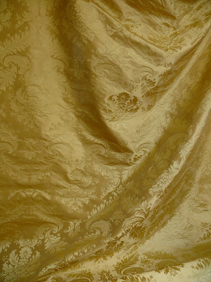 by yard 100% Silk Damask Classy Lotus "sesame" Bright Gold Yellow