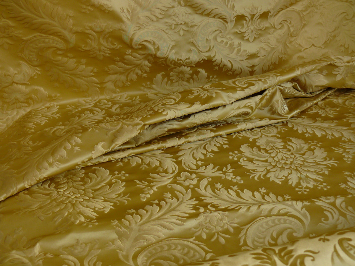 by yard 100% Silk Damask Classy Lotus "sesame" Bright Gold Yellow