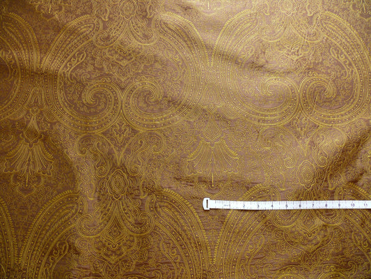 by yard Levant 100% Silk Fine Line Damask Lampas Paisley "tobacco" Brown Green Large Medallion Reversible