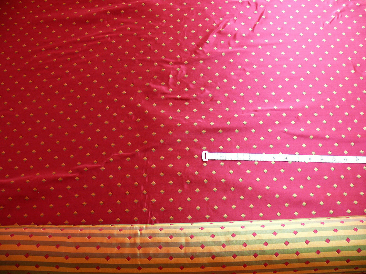 100% Silk Lampas Diamond Dot "mulberry" Magenta Red Yellow Green  Stripe Reversible