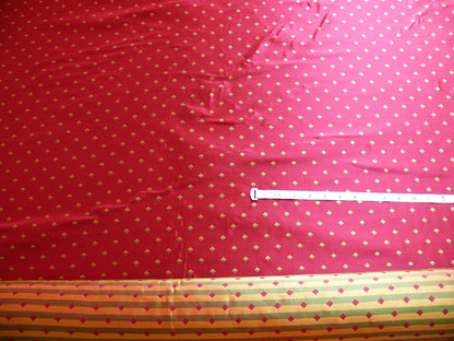 100% Silk Lampas Diamond Dot "mulberry" Magenta Red Yellow Green  Stripe Reversible