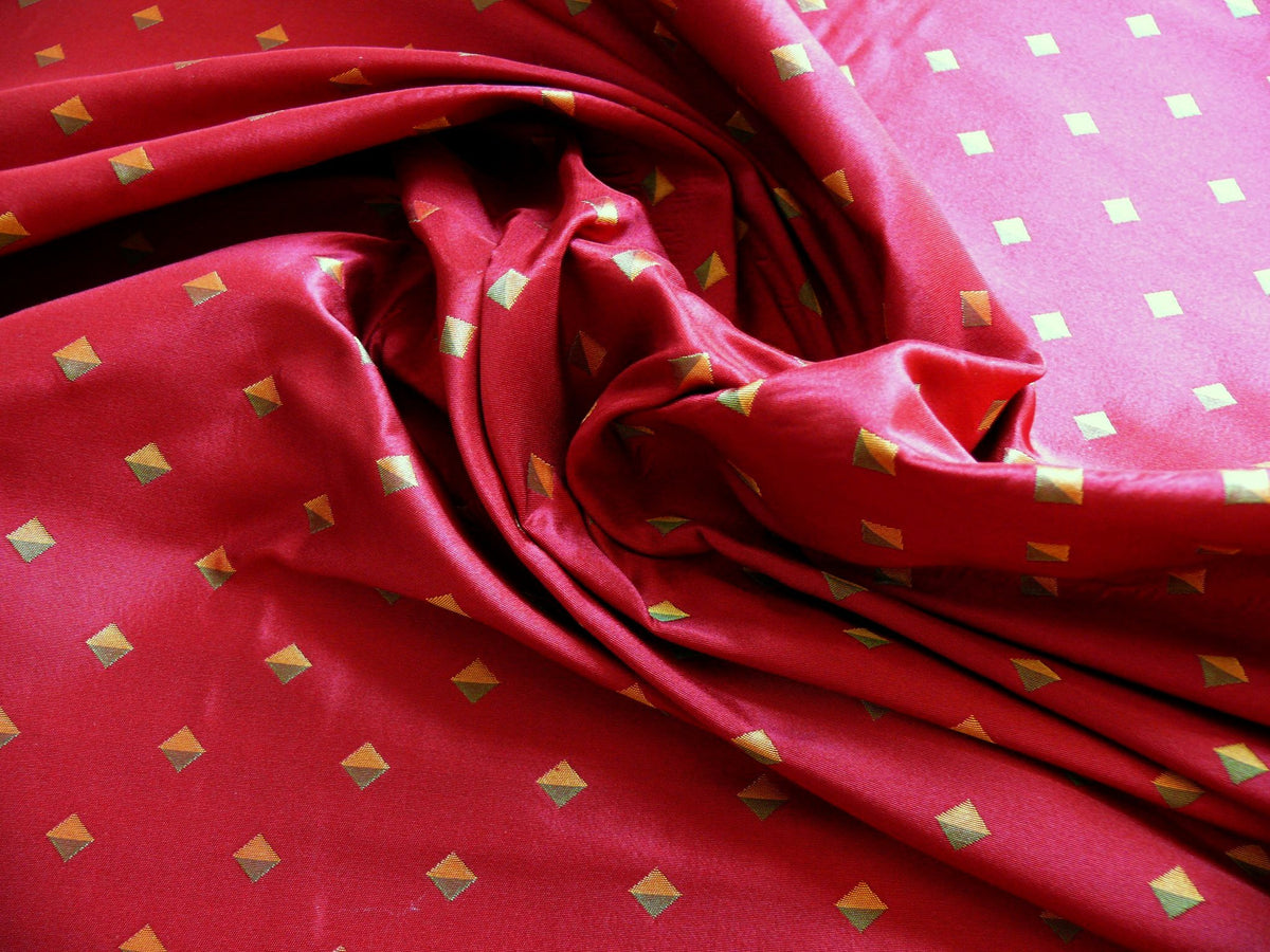 100% Silk Lampas Diamond Dot "mulberry" Magenta Red Yellow Green  Stripe Reversible