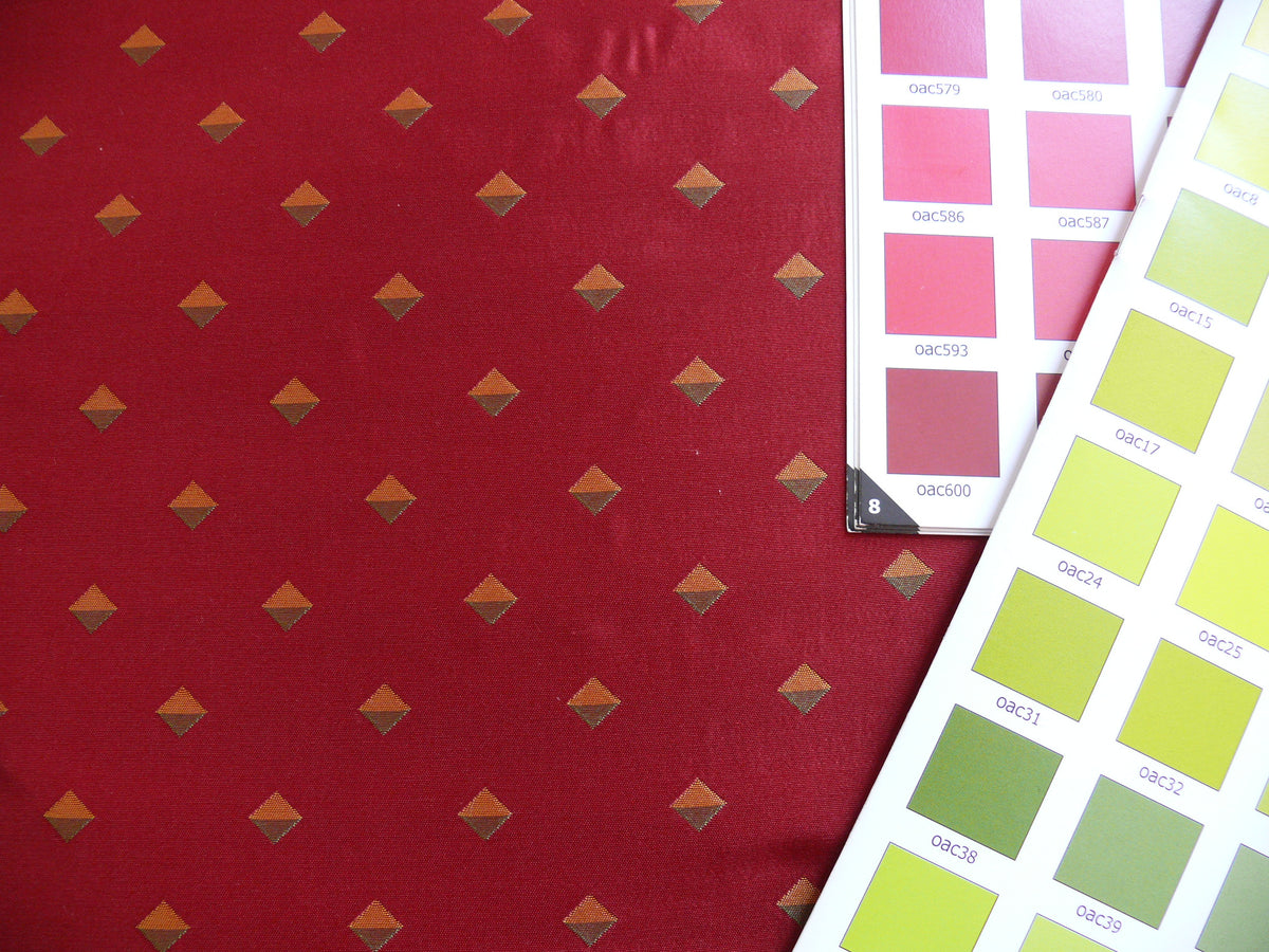 100% Silk Lampas Diamond Dot "mulberry" Magenta Red Yellow Green  Stripe Reversible