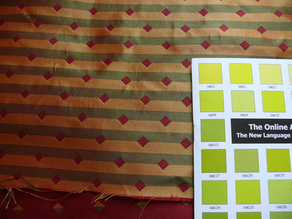 100% Silk Lampas Diamond Dot "mulberry" Magenta Red Yellow Green  Stripe Reversible