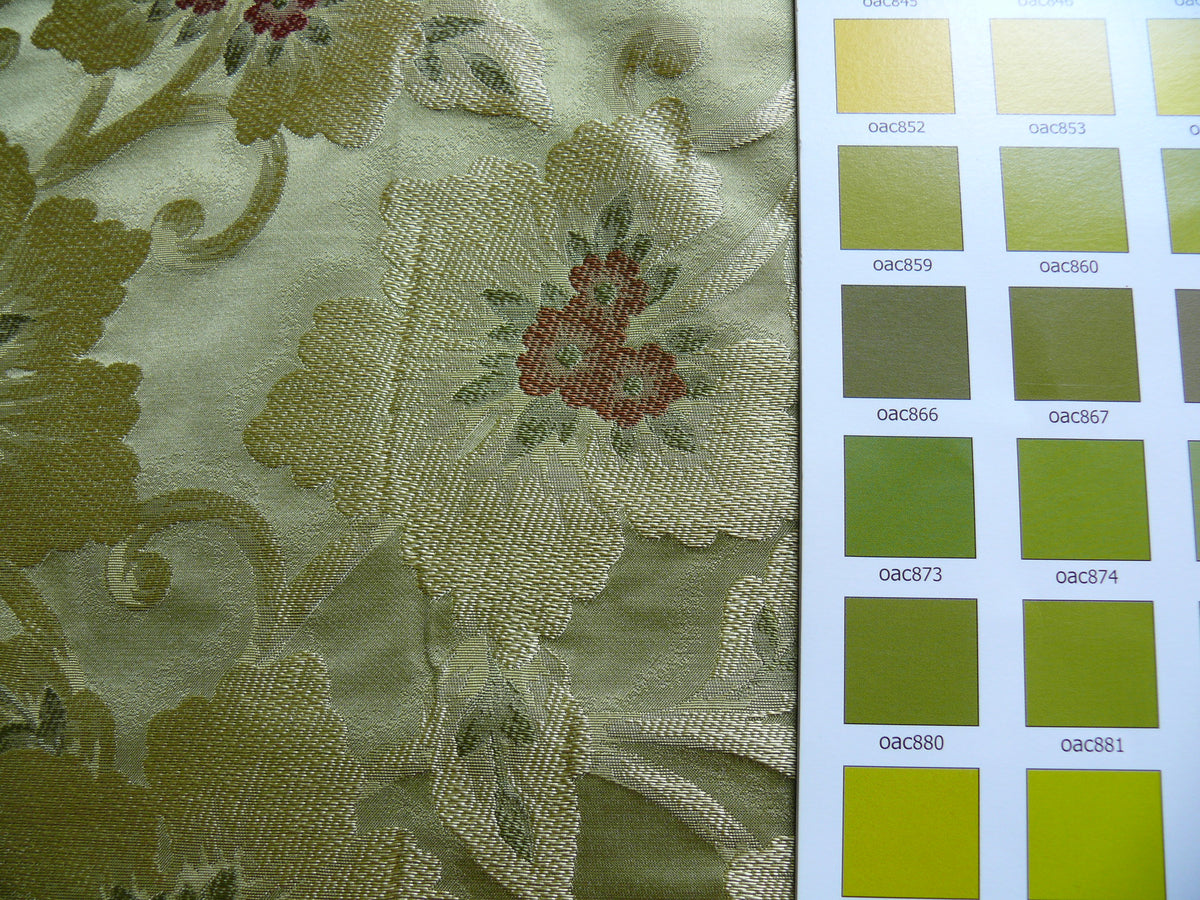 100% Silk Lampas Tri-leaf Flower "quince" Green White Red