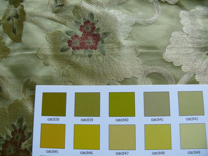 100% Silk Lampas Tri-leaf Flower "quince" Green White Red