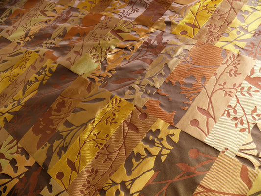 High End Art Nouveau  100% Silk Lampas Botanical Silhouette Rectangles "branch" Brown Gold Copper