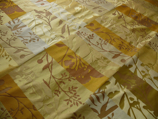 High End Art Nouveau  100% Silk Lampas Botanical Silhouette Rectangles "sunglow" Gold Brown Beige