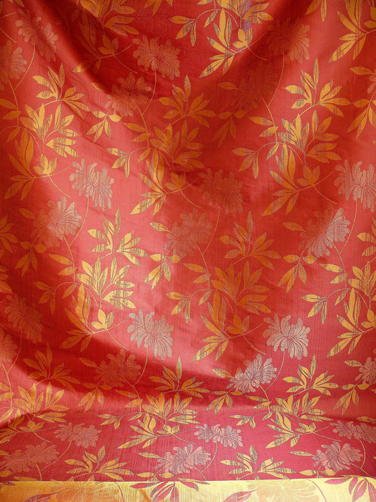 By yard 100% Silk Lampas Bali Breeze "garnet" Red Tropical Reversible
