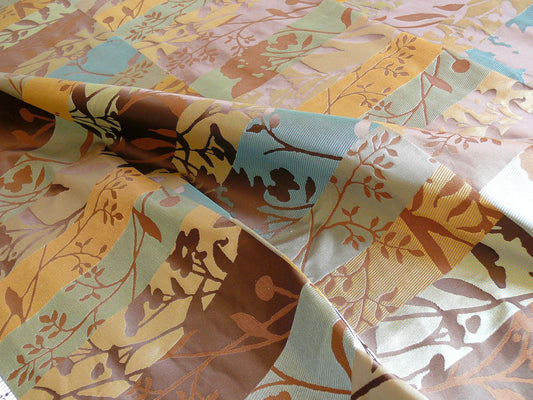Art Nouveau Botanical Rectangles Silk Lampas - Blue Brown Gold