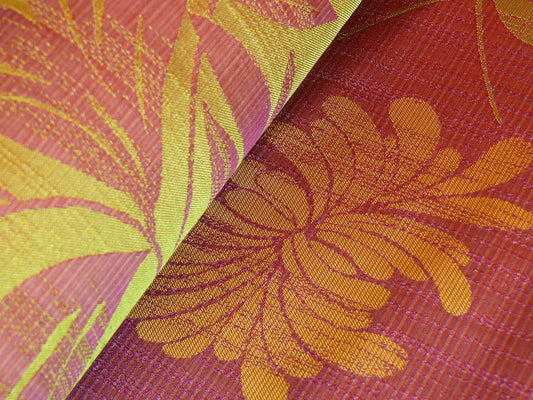 By yard 100% Silk Lampas Bali Breeze "mulberry" Magenta Tropical Reversible