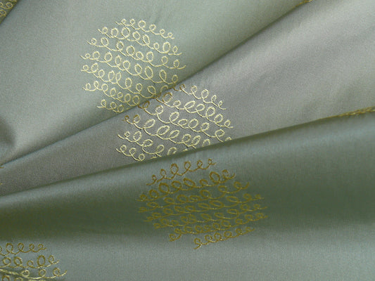 Damask Loop Doodle Silk - Mint Blue Green Gold