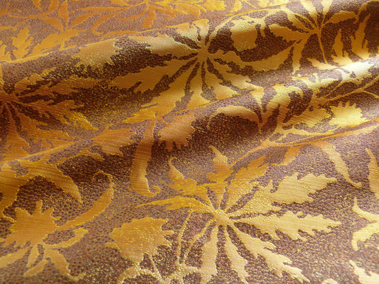 by yard 100% Silk Jacquard Palm Japanese Maple Leaf Foliage Magic "Chestnut" Brown Gold