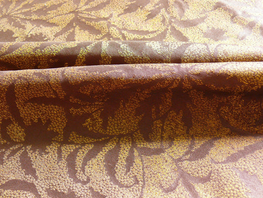 by yard 100% Silk Jacquard Palm Japanese Maple Leaf Foliage Magic "autumn" Brown Gold