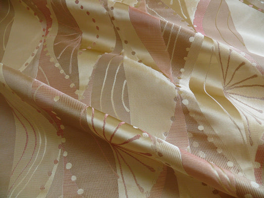 100% Silk Lampas Music Note "pink Dust" Ecru Art Deco
