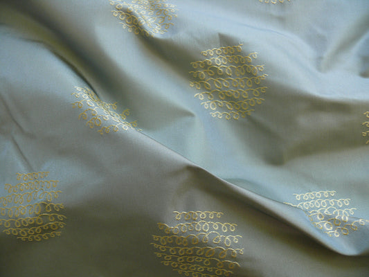 Bty 100% Silk Damask Loop Doodle "scuba" Blue Aqua Gold MSRP USD 200+/Y