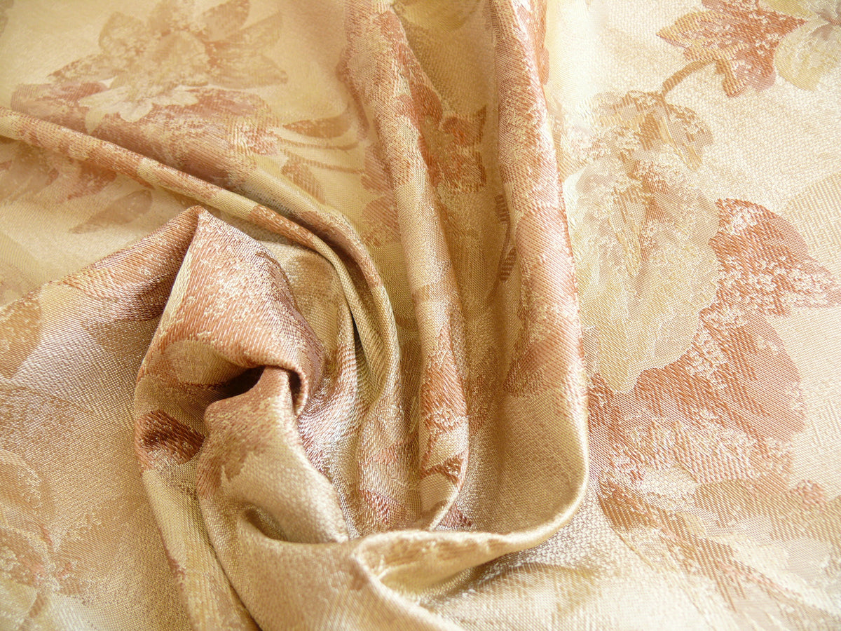 Rm Coco 100% Silk Lampas Autumn Tri-leaf Flower "cinnamon" Brown Gold Beige Pink MSRP USD 199.90/y