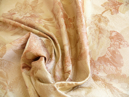 Rm Coco 100% Silk Lampas Autumn Tri-leaf Flower "cinnamon" Brown Gold Beige Pink MSRP USD 199.90/y