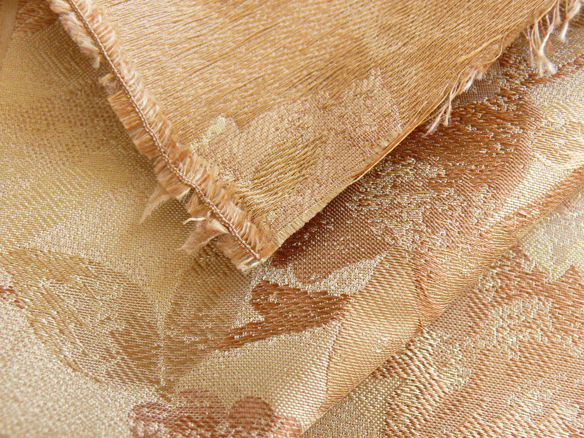 Rm Coco 100% Silk Lampas Autumn Tri-leaf Flower "cinnamon" Brown Gold Beige Pink MSRP USD 199.90/y