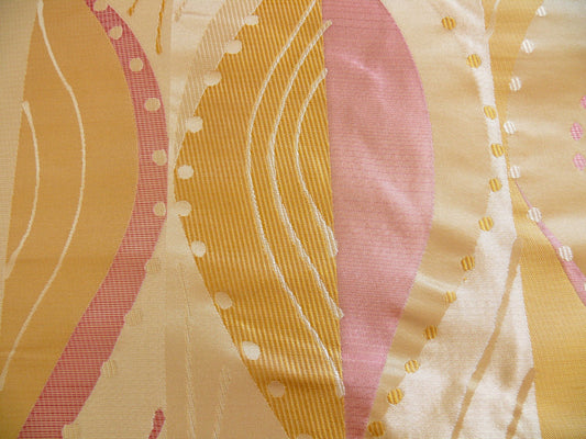 Music Note Tulip Art Deco Silk Lampas - Pink Gold Cream