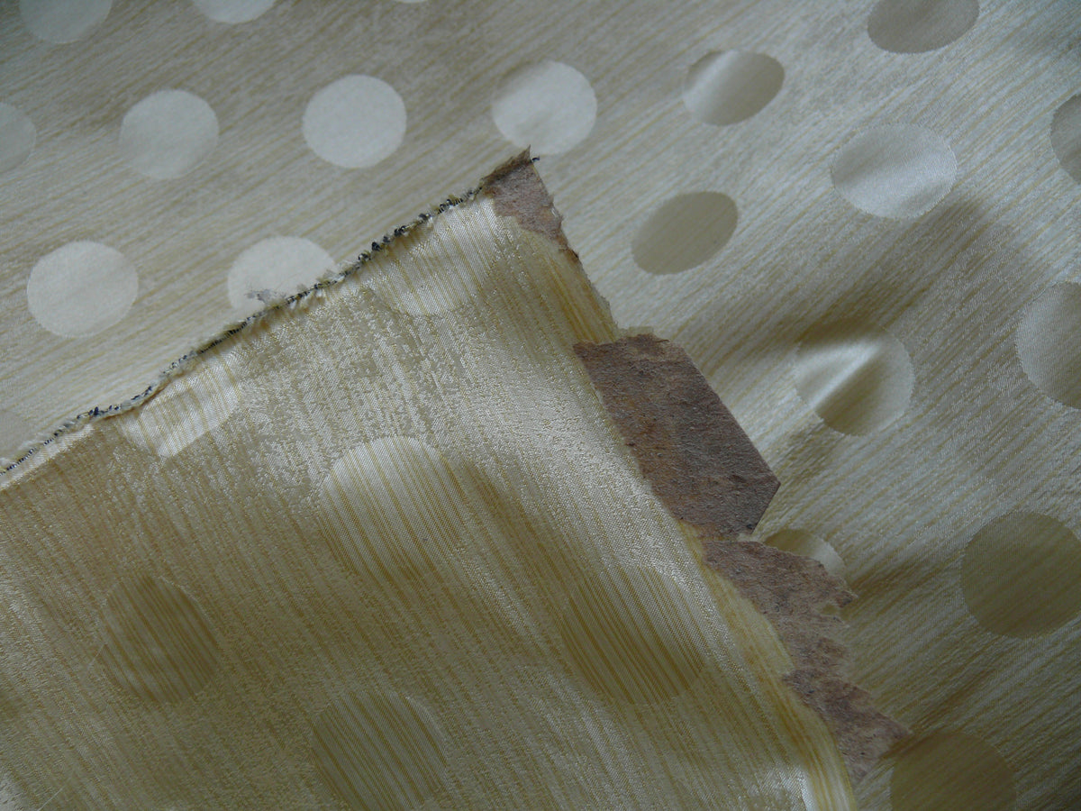 B. Berger Duralee 100% Silk Damask Polka Dot "white Gold" Ecru Reversible Strie and Satin Mid-Century