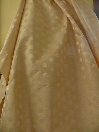 B. Berger Duralee 100% Silk Damask Polka Dot "white Gold" Ecru Reversible Strie and Satin Mid-Century