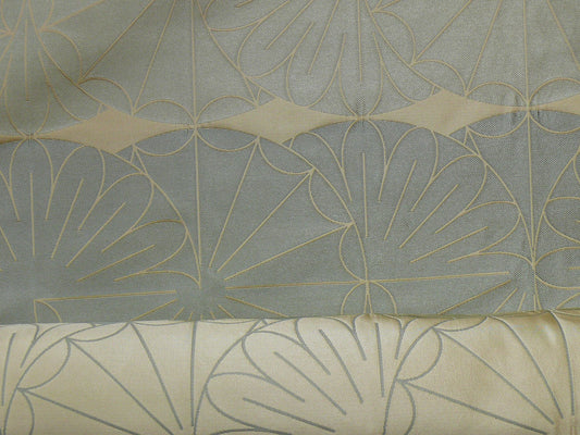 100% Silk Damask Modern Geometric Daisy Round  Sun Burst "aspen" Blue Khaki Beige By yard