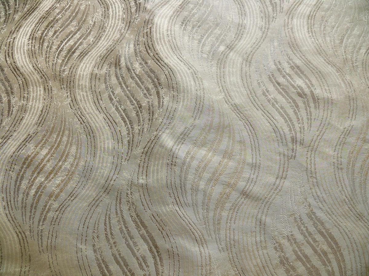 Curvy Modern River Silk Lampas - Silver Gold White