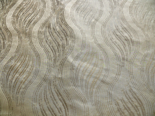 by yard 100% Silk Lampas Curvy Modern River "silver" Gold White Art Nouveau