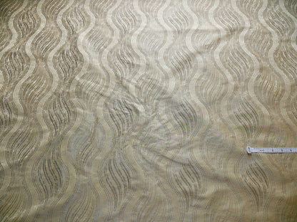 by yard 100% Silk Lampas Curvy Modern River "silver" Gold White Art Nouveau