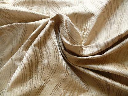 by yard 100% Silk Lampas Curvy Modern River "silver" Gold White Art Nouveau