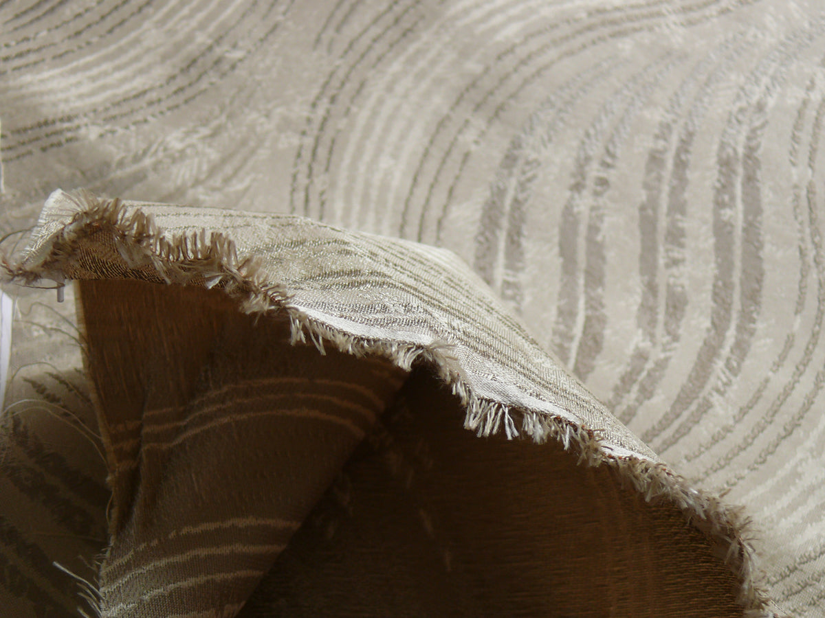 by yard 100% Silk Lampas Curvy Modern River "silver" Gold White Art Nouveau