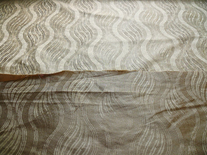by yard 100% Silk Lampas Curvy Modern River "silver" Gold White Art Nouveau