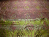 by yard 100% Silk Lampas Curvy Modern River "wine" Pink Green Art Nouveau